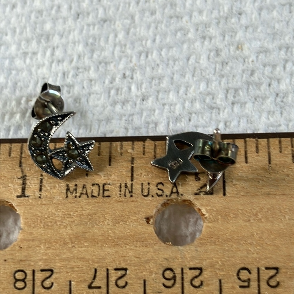 Tiny Sterling Silver Star And Moon Post Earrings - image 3